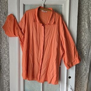 In Every Story Coral Linen Blend Button Front Blouse 4X